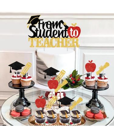 Congrats Grad Topper from Student to Teacher Graduation 25PCS Teacher Class of 2023 Cake Topper Graduate Party Cake Decor black and red Teacher Graduation Party - Buy Online on GoSupps.com