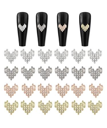 3D Heart Nail Charms 80 Pcs Metal Love Heart Nail Art Charms Gold Silver Shiny Nail Jewels Gems Nail Studs for Nail Art Decorations DIY Crafts (Heart)