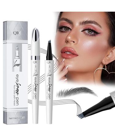 Magic Eyebrow Pencil 3D Waterproof Eyebrow Pencil Micro Eyebrow Pencil with 4 Fork Tips Applicator Effortlessly Creates Natural Looking Brows (Grey)