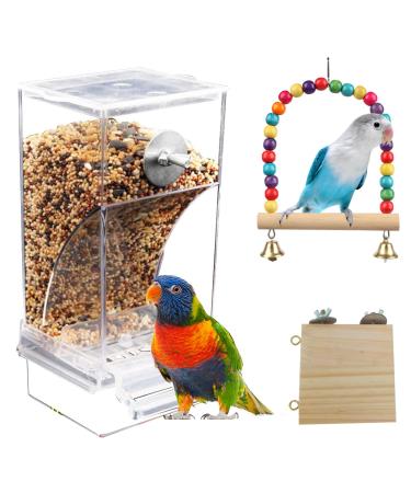 Transparent feed dispenser: automatic feeder automatic acrylic bird feed dispenser with a wall swing and springboard bird feeder for budgies nymphic peony papagei
