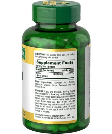 Nature's Bounty Biotin 10,000 mcg - 250 Rapid Release Softgels | Hair, Skin, and Nail Support - Buy Online on GoSupps.com