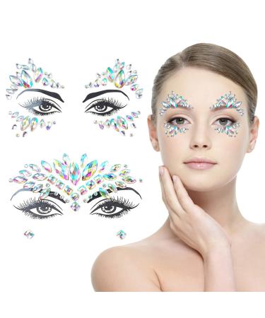 2pcs Crystal Tattoos Festival Face Jewels Rhinestones Gems Stickers Body Temporary Tattoos Bindi Eyes Stones Mermaid for Rave Party Face Rocks Collection A 2pcs