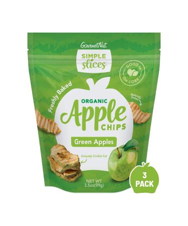 Gourmet Nut Simple Slices Organic Baked Apple Chips, USA Grown Apples, No Added Sugar, Green Apples, 3.5oz bags, Pack of 3 Organic Green 3.5 Ounce (Pack of 3)