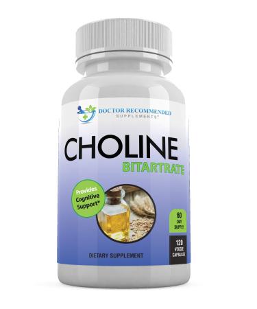 Premium Choline - 500 mg - 120 Veggie Capsules - by Doctor Recommended Supplements - Supports Cognitive Health, Memory & More 120 Count (Pack of 1)