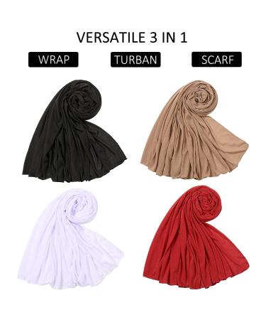 CLSHES Headwraps for Black Women - 4 Piece Stretch Jersey Turban Set in Black White Camel Wine Red - Buy Online on GoSupps.com