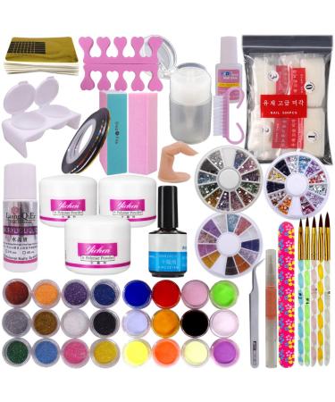 Excellent gift. full Nail Art Set Acrylic Primer Glitter Powder Tip Brush Glue Dust Kits #13