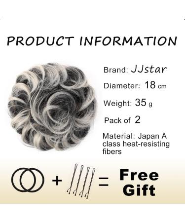 JJstar 2PCS Messy Bun Hair Pieces - Curly Fake Hair Buns for Women - High Heat Resistant Synthetic Fiber Scrunchies - Gray & White Tips - Buy Online on GoSupps.com