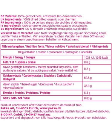  pakka PAKKA - Organic Fair Trade Dried Sour Cherries 1 kg wild harvested directly from small farmers in Samarkand Uzbekistan vegan 1000 g (1 pack) - Buy Online on GoSupps.com