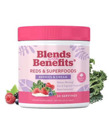 360 Nutrition Blends with Benefits Reds & Superfoods for Natural Antioxidants and Polyphenols with Fruits & Veggies Probiotics Digestion Daily Energy - Berries & Cream - 30 Servings