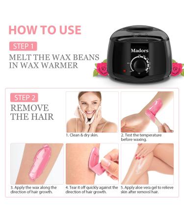 Madors 1lb Hard Wax Beads Kit with Applicator Sticks - Hair Removal Wax Beans for Full Body - Pink Wax Melt Warmer - Buy Online on GoSupps.com