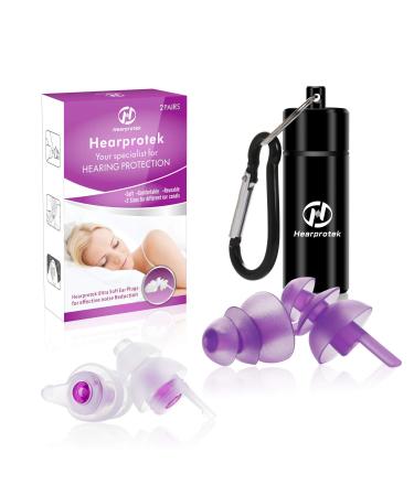 Sleeping Ear Plugs  Hearprotek 2 Pairs Ear Plugs (32db & 30db) Ultra Soft Noise Reduction and Hearing Protection earplugs for Side Sleepers  snoring  Travel  Working  Safety (Purple)
