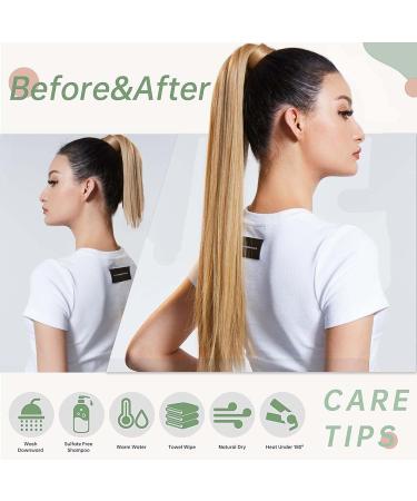 22-Inch Long Straight Ponytail Extension - Dark Blonde Mix (m27/613#) - Synthetic Hair Wrap Around - 110g Magic Paste - Buy Online on GoSupps.com