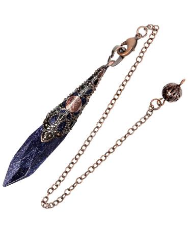 Kyeygwo blue sandstone Reiki healing stone pendulum with vintage chain crystal point trailer necklace for women and men gemstone quartz quartz pendules for divination meditation scrying balance blue (blue sandstone)