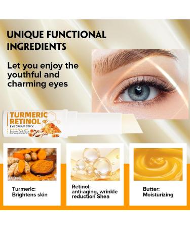 Turmeric Retinol Eye Stick Turmeric Eye Cream Stick for Dark Circles Puffy Eyes Reducing Fine Lines Anti-Aging Retinol Eye Brightener Hydrating & Refreshing Under Eye Cream - Buy Online on GoSupps.com