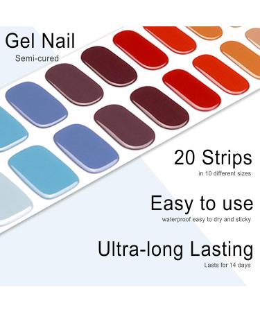 Foyute Semi Cured Gel Nail Strips 20 Pcs Soft Self-Adhesive Gel Nail Polish Wraps Sticker for Salon-Quality Manicure Set Long Lasting Easy to Apply & Remove Nail File & Wooden Stick (Colorful) - Buy Online on GoSupps.com