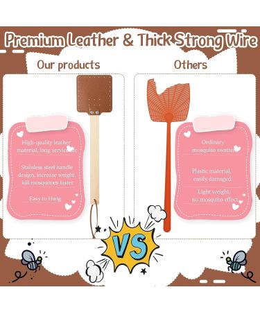 4-Piece Heavy Duty 17.3 Inch Leather Fly Swatter Set with Wood Handle - Rustic Bug Swatter for Flies, Bees, Mosquitoes - Indoor Outdoor Garden Supplies (Brown) - Buy Online on GoSupps.com