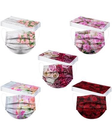 50Pcs Disposable Floral Face_Masks with Designs 3-Ply Breathable Flower Face_Mask with Nose Wire Facemasks for Women (Floral-I) - Buy Online on GoSupps.com