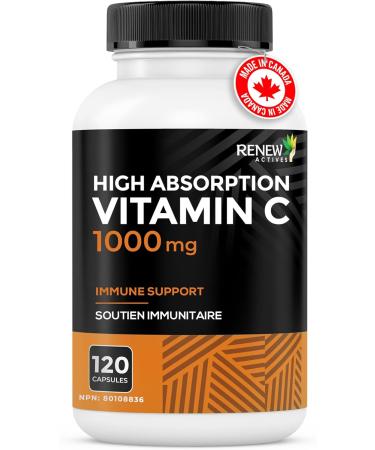 RENEW ACTIVES Maximum Strength Vitamin C 1000MG per Serving Antioxidant & Immune Booster for Overall Health, Bones, Teeth & Gums Non-GMO, Sugar-Free, 4-Month Supply Made in Canada 120 Capsules - Buy Online on GoSupps.com