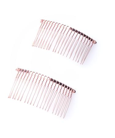 Ruwado 2 Pcs Wedding Veil Hair Side Comb Metal Black Twist Wire Curved Classic French Styling 20 Teeth Hair Pin Clamp for Fine Hair Women Girl DIY Bridal Hair Accessories (Rose Gold)