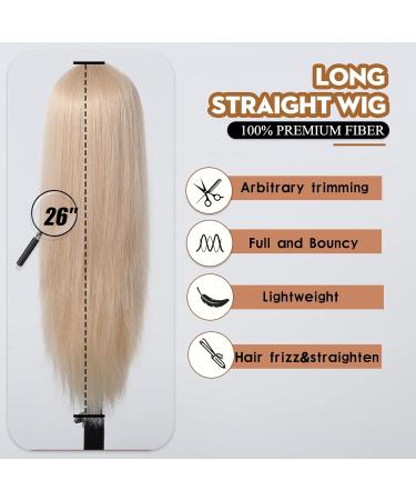 Allbell Long Straight Blonde Wig with Bangs - Natural Looking Synthetic Hair Wig for Women - Buy Online on GoSupps.com