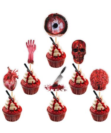 Ulfanit Halloween Cup Cake Toppers - 12pcs Scary Cupcake Topper Cake Decorations Food Appetizer Picks Holiday Celebration Halloween Party Supplies