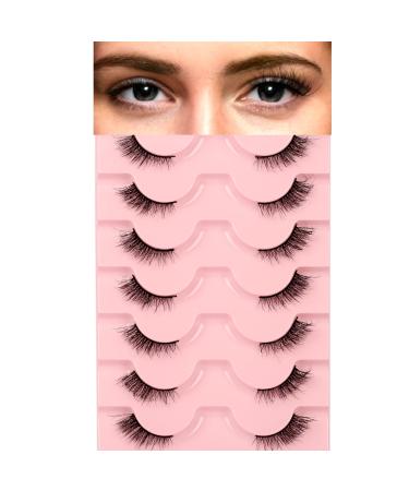 Half Lashes Natural Look Wispy Eyelashes Short Cat Eye 3/4 Corner False Eyelashes 8D Fluffy Mink Lashes Light Volume Soft Fake Eyelashes 7 Pairs Pack By Milllruez