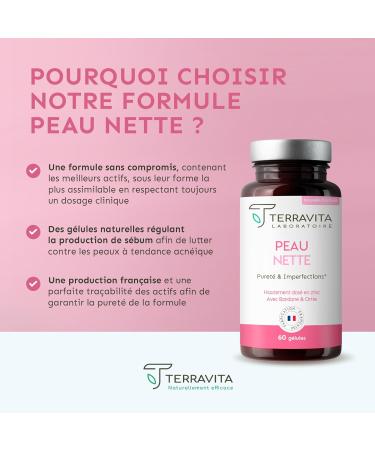 Neat Skin | Zinc Bisglycinate 10mg + Burdock + Biotin + Propolis | Detox Action Anti Acne & Blackhead | Regulates Sebum Production | Immune System | 60 Capsules Made in France | Terravita - Buy Online on GoSupps.com