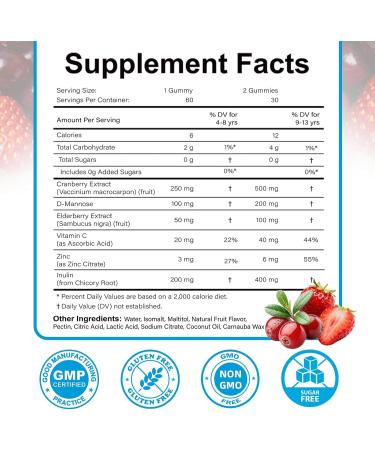 ABYSSUS Cranberry Gummies for Kids D-Mannose with Cranberry Supplement Elderberry & Vitamin C & Zinc Urinary Tract Health & Immune Support 60 Count - Buy Online on GoSupps.com