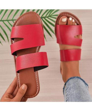 Fanelod Flat Summer Sandals for Women | Comfortable Open Toe Rubber Sandals | Leisure Beach Shoes in Red - 40 EU - Buy Online on GoSupps.com