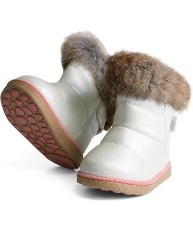 MINBEI Baby Girls Soft Leather Winter Snow Boots - Waterproof Toddler Girls Boots (6.5 UK Child) - Pink/White/Rose Gold/Brown - Buy Online on GoSupps.com