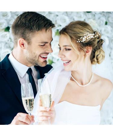 inSowni 17 Pieces Gold Metal Wedding Bridal Leaf Flower Pearl Hair Side Combs Slides+U-shaped Hair Pins Formal Prom Party Headpieces for Brides Bridesmaids Women Girls - Buy Online on GoSupps.com