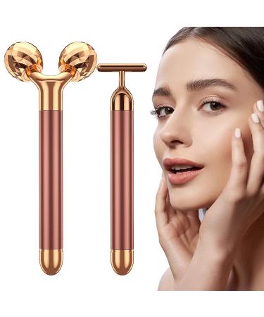 2 in 1 Face Massager Roller Electric Face Roller  3D Roller and T Shape Face Massager Kit Gift Set for Face Skin Care Tools