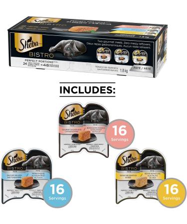 SHEBA Bistro Perfect PORTIONS Cat Food Wet Adult Pat Gourmet Salmon & Chicken Savoury Salmon & Tuna and Signature Seafood Entr e Variety Pack (24) 75g Trays Pat Variety Pack 75 g (Pack of 24) - Buy Online on GoSupps.com