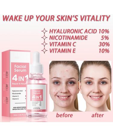 4 in 1 Anti Aging Face Serum for Women Serum Face with Hyaluronic Acid Nicotinamide Vitamin C Vitamin E skin care for Fade Fine Lines Improve Dull Tired Skin Fades Dark Spots - Buy Online on GoSupps.com