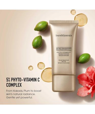 bareMinerals Skinlongevity Phyto-Vitamin C Brightening Moisturizer SPF 30 | Daily Face & Neck Cream for Glowing Skin - Buy Online on GoSupps.com