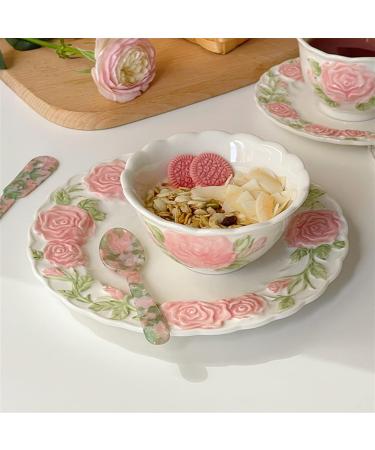 Dinner Plates 5-Piece Rose Embossed Coffee Cup Saucer Dinner Plate Afternoon Tea Cup Ceramic Tableware Main Course Dinner Plate Kitchen Supplies Kitchen Serving Dishes Food Tray - Buy Online on GoSupps.com