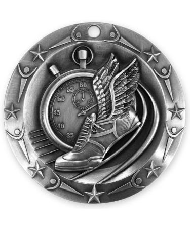 Decade Awards Track World Class Medal - 3 Wide Medallion with American Flag Ribbon - Silver - Buy Online on GoSupps.com