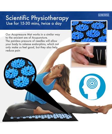 Acupressure Mat Generise Accupressure Body Mat and Pillow Set for Men & Women - Back Neck and Muscle Pain Relief - Includes Travel Bag with Adjustable Strap (Black with Blue Spikes) - Buy Online on GoSupps.com