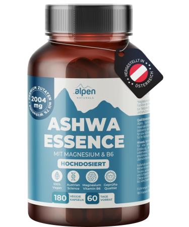 Ashwagandha capsules high -dose - AHSWA+ magnesium and vitamin B6-180 capsule with 2004mg Premium Indian sleepberry powder - natural laboratory test and vegan - made in Austria Ashwagandha capsules