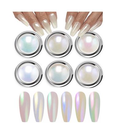 Turlyxie 6 White Chrome Powder  Pearl Shimmer Chrome Powder with Mirror Effect  Pearl Effect Chrome Glazed Donut Nail