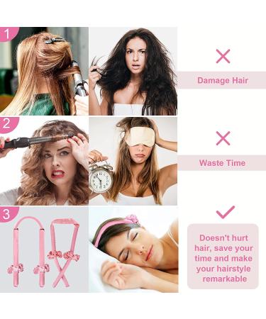 Silk Heatless Hair Curlers for Long Hair - Ribbon Design with Clips and Scrunchie - Overnight Soft Curls Headband - Pink - Buy Online on GoSupps.com
