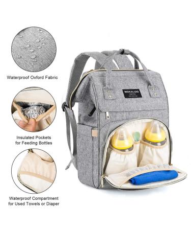 Mokaloo Diaper Bag Backpack with USB Charging Port - Large Anti-Water Baby Bag for Boys & Girls - Stroller Straps - Grey - Buy Online on GoSupps.com