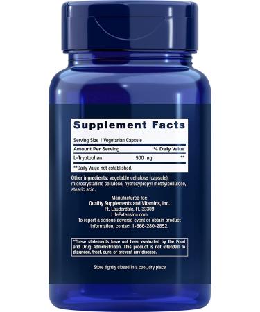Life Extension L-Tryptophan 500mg - Promotes Healthy Sleep & Satiety - 90 Vegetarian Capsules - Buy Online on GoSupps.com