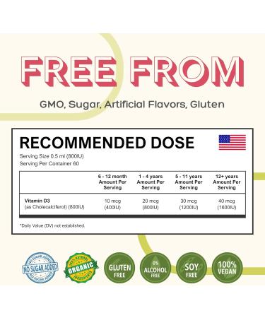 GreenPeach Liquid Vegan Organic Vitamin D 400 to 2000 IU - D3 Drops for Toddler Kids Baby & Infants Vitamin D Baby Drops Natural 60 Servings - Buy Online on GoSupps.com