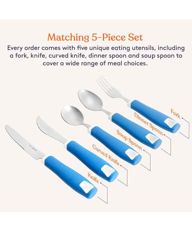 Special Supplies Adaptive Utensils Set - Non-Weighted, Non-Slip Handles for Hand Tremors, Arthritis, Parkinson's or Elderly Use - Stainless Steel Cutlery Set - Blue - Buy Online on GoSupps.com