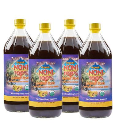 TAHITI TRADER Island Style High Potency Noni Juice - Pure Noni Fruit Juice - Organic Antioxidant Superfood Juice Supporting Energy & Body Health - (32oz, 4 Pack)