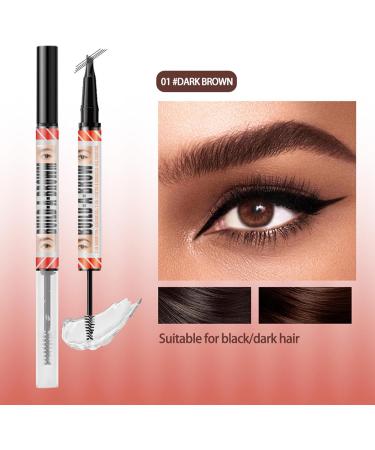  Krujecnt Microblading Eyebrow Pen Waterproof Microblading Eyebrow Pencil | Waterproof Double-Ended Eyebrow Pencil and Tinted Gel 4 Forked Tips - Hair Ink Pen - Buy Online on GoSupps.com