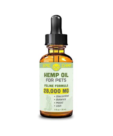 Epic Chimp Feline Hemp Oil 28,000mg with Vegan Omegas 3 & 6 and Vitamin E Healthy Shinny Skin and Fur 1 Fluid Ounce