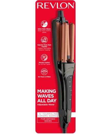Revlon RVIR3049F Hair Waver with Copper Tourmaline Ceramic Coating Adjustable Waver Professional High Heat with Multiple Heat Settings 4 Types of Waves Auto Shut-Off Dual Voltage Copper - Buy Online on GoSupps.com