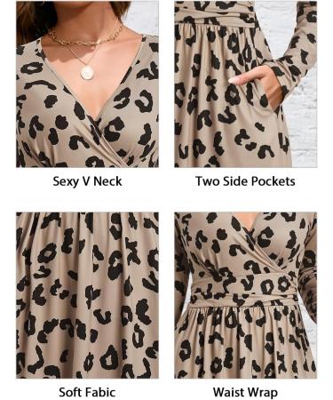OUGES Women's Spring Casual Midi Dress - Long Sleeve V-Neck Floral Wrap Dress with Pockets - Buy Online on GoSupps.com